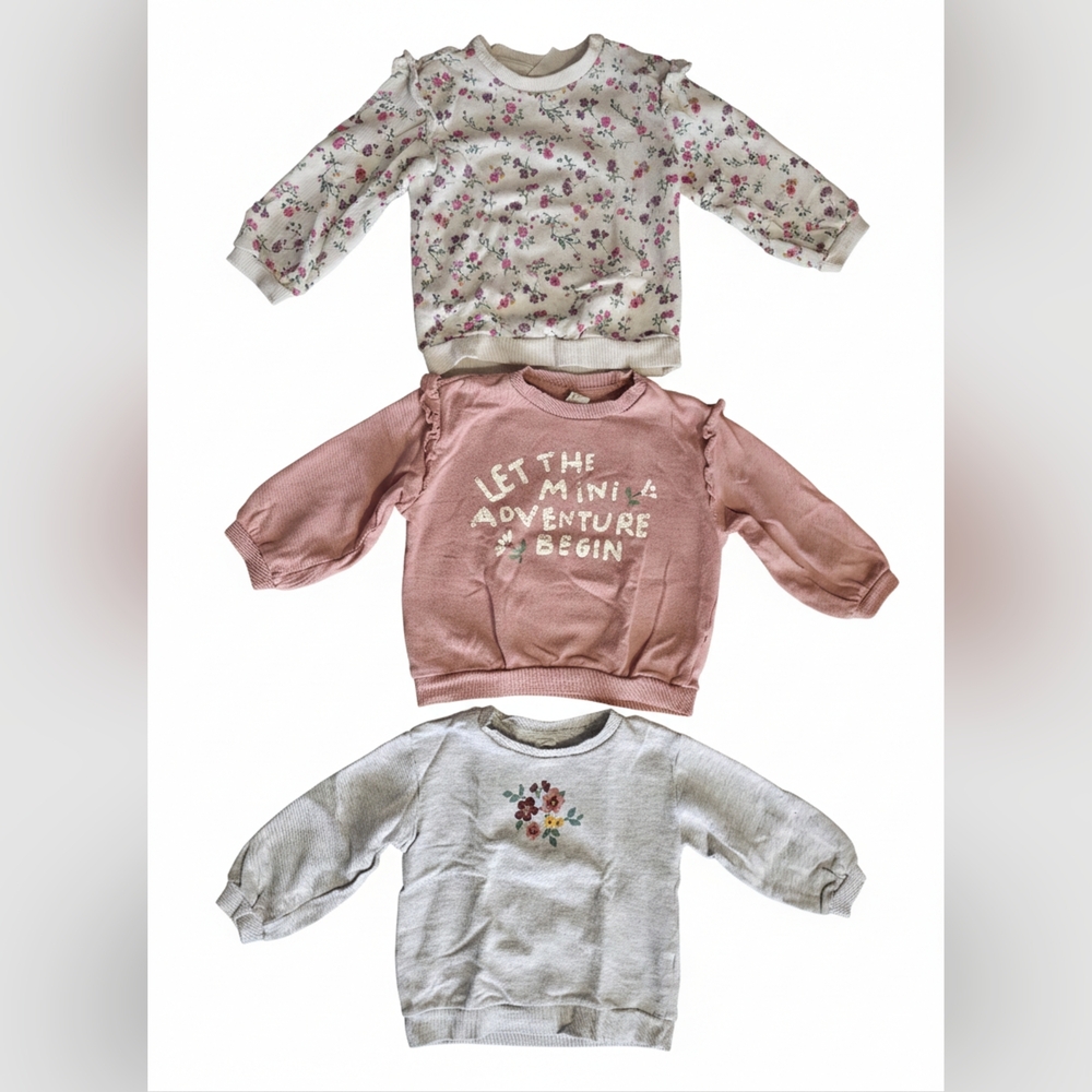 H&M 3pc Floral and Pink Adventure Kids Girls Sweatshirt Set US4T